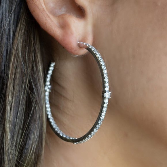 Silver or Gold Pave Diamond CZ Hoop Earrings, Open Back Hoop Earrings - Picture 1 of 11